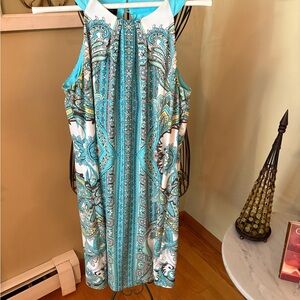 INC International Concepts Turquoise and White Paisley Midi Dress